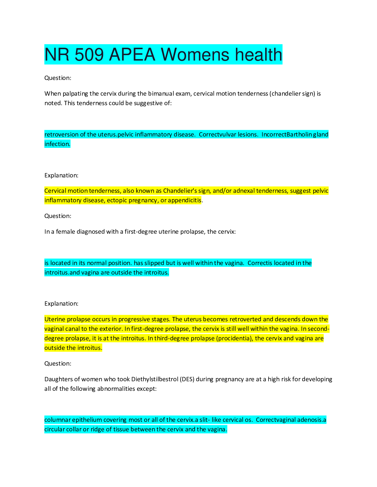 Preview of NR 509 APEA Womens health(LATEST UPDATE) 2020/2021